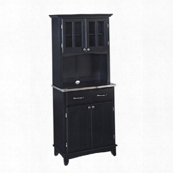 Home Styles Wood Buffet With Stainless Steel Top And 2-door Hutch In Black