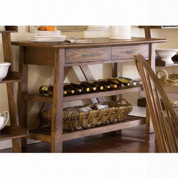 Liberty Furniture Farmhouse Wine Rack Server In Weathered Oak