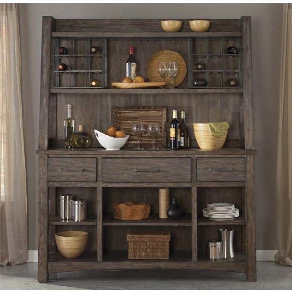 Liberty Furniture Stone Brook Wine Rack Buffet And Hutch In Saddle