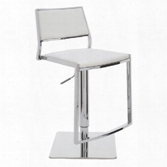 Nuevo Aaron Adjustable Faux Leather Bar Stool In White