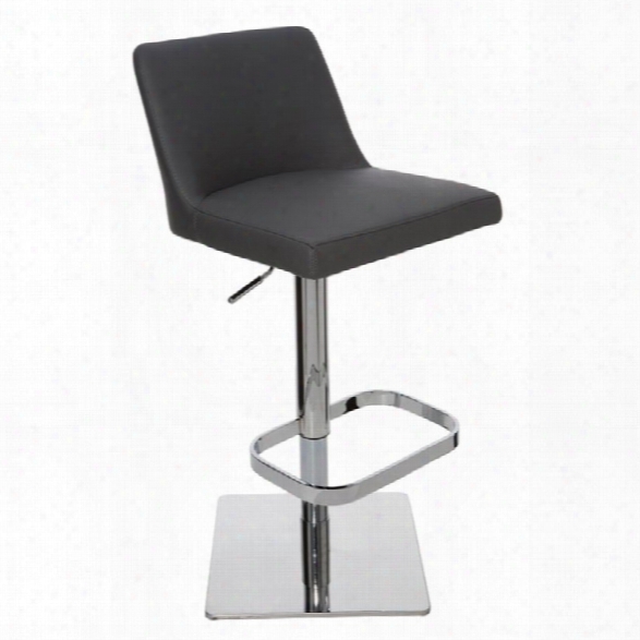 Nuevo Rome Adjustable Faux Leather Bar Stool In Gray