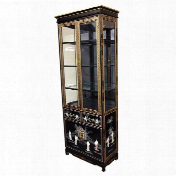 Oriental Furniture Mother Of Pearl Ladies Curio Cabinet In Black