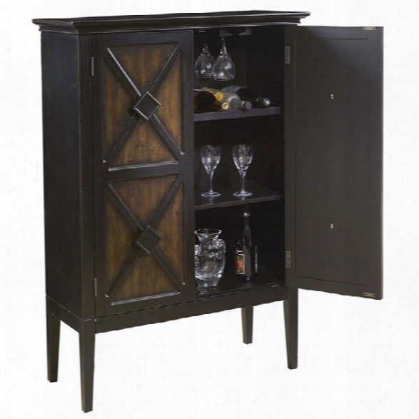 Pulaski Norman Two Tone Recessed Panel Wine Cabinet In Ebony And Brown