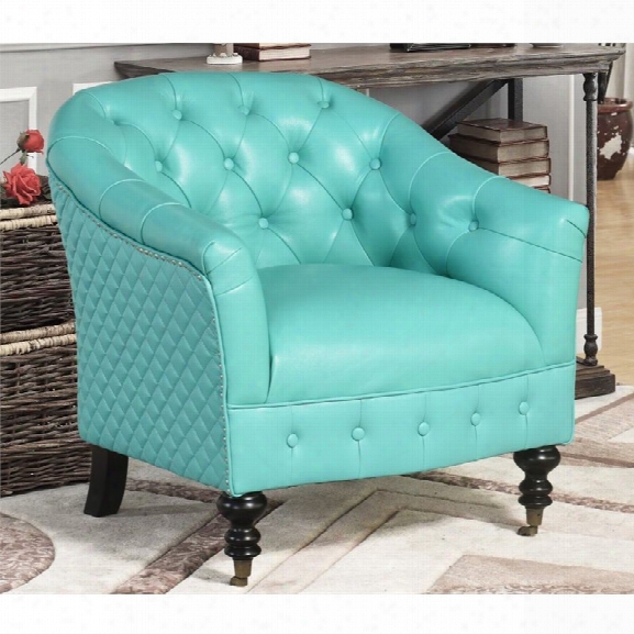 Abbyson Living Elin Top Grain Leather Tufted Chair In Aqua