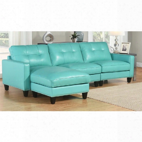 Abbyson Living Quinn Top Grain Leather Sectional In Turquoise