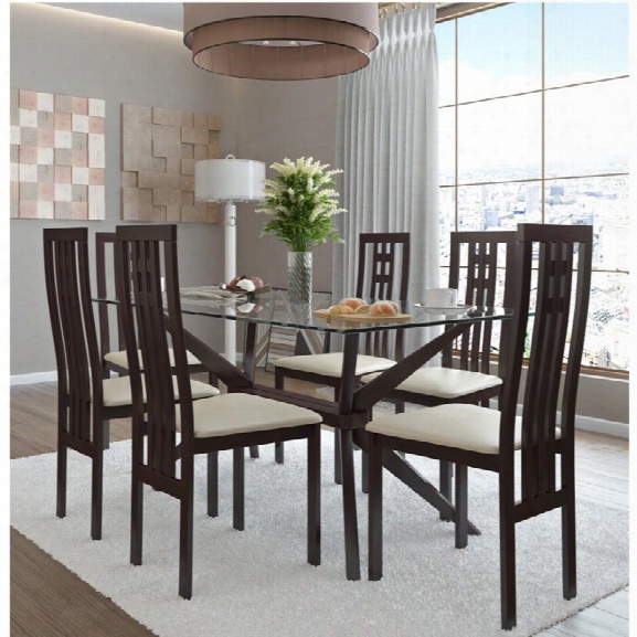 Aeon Furniture Greenwich 7 Piece Glass Top Dinning Set In Coffee