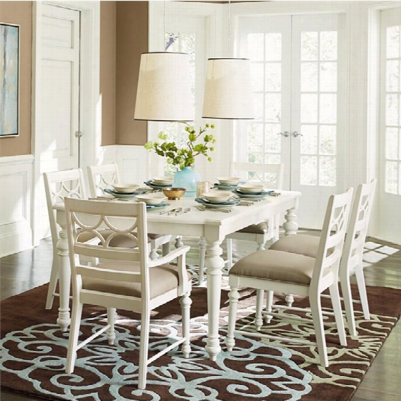 American Drew Lynn Haven 7 Piece Extendable Dining Set In White