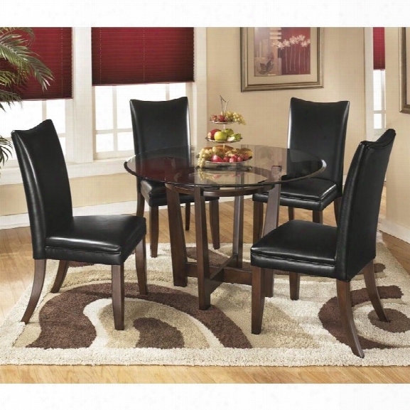 Ashley Charrell 5 Piece Glass Round Dining Set In Black