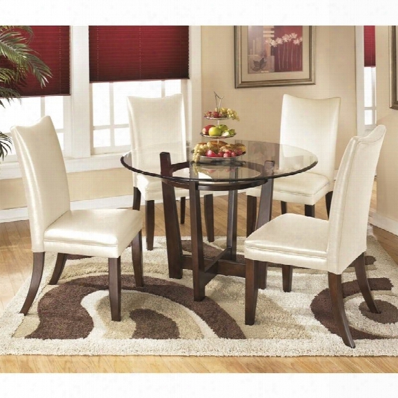 Ashley Charrell 5 Piece Glass Round Dining Set In Ivory