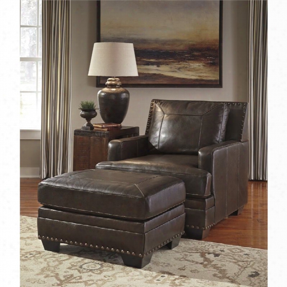 Ashley Corvan Accent Chair With Ottoman In Antique
