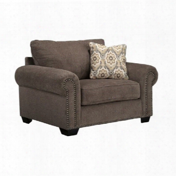 Ashley Emelen Chenille Oversized Accent Chair With Ottoman In Alloy