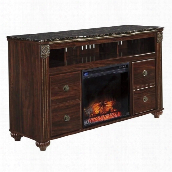 Ashley Gabriela Faux Marble Led Fireplace 58 Tv Stand In Red Brown