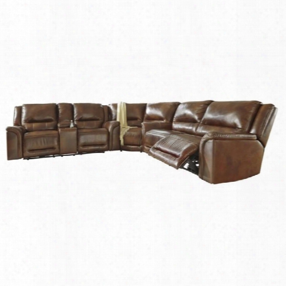 Ashley Jayron 3 Piece Leather Reclining Sectional In Harness