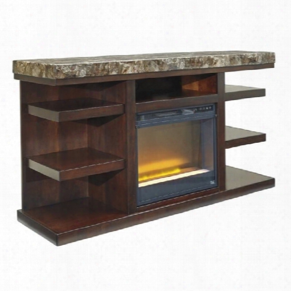 Ashley Kraleene 60 Tv Stand With Glass Fireplace Insert In Brown