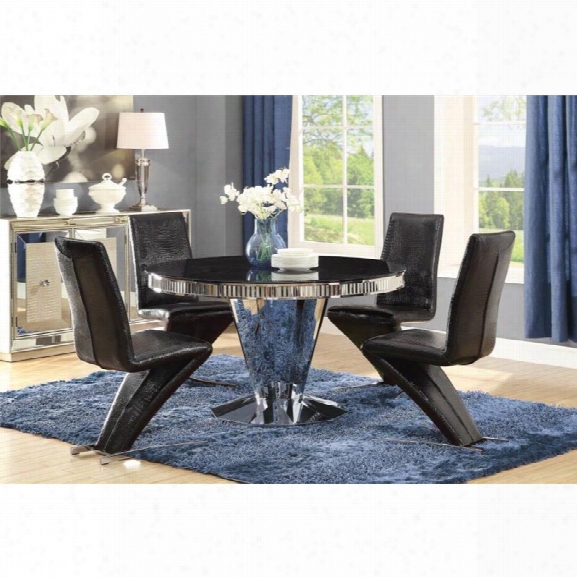 Coaster 5 Piece Round Glass Top Dining Set In Black