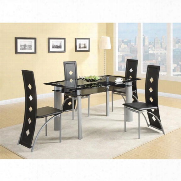 Coaster Fontana 5 Piece Glass Top Dining Set In Black And Silver