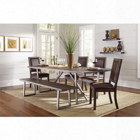 Coaster Genoa 6 Piece Dining Set In Wrinkle Chocolate And Cocoa