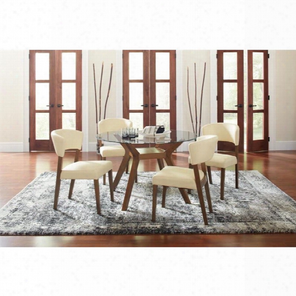 Coaster Paxton 5 Piece Round Glass Top Dining Set In Cream And Nutmeg