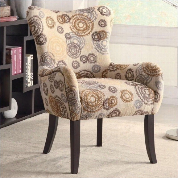 Coaster Upholstered Accent Arm Chair In Beige Geometric Pattern