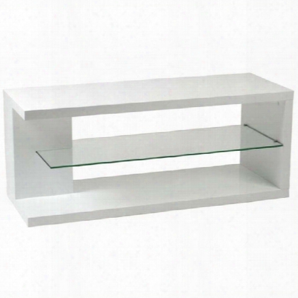 Eurostyle Hilda Media Stand In White Lacquer/clear Glass