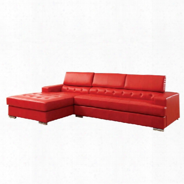 Furniture Of America Contreras Tufted Leather Sectional In Red