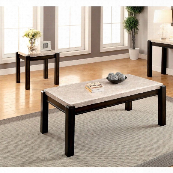 Furniture Of America Explenich 2 Piece Marble Top Table Set In Ivory