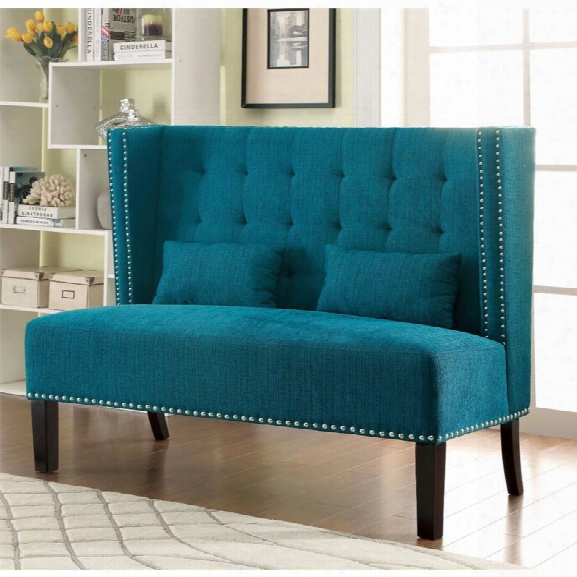 Furniture Of America Gwen Tufted Fabric Settee In Teal