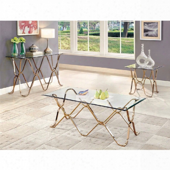 Furniture Of America Hobbs 3 Piece Coffee Table Set In Champagne
