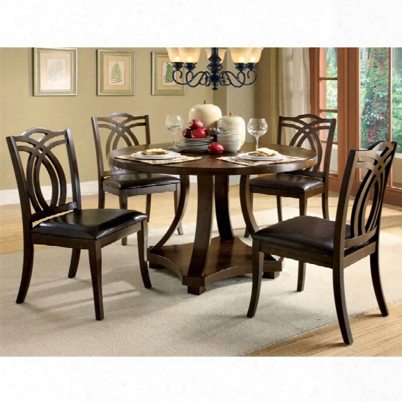 Furniture Of America Lafayette 5 Piece Round Dining Set In Dark Walnut