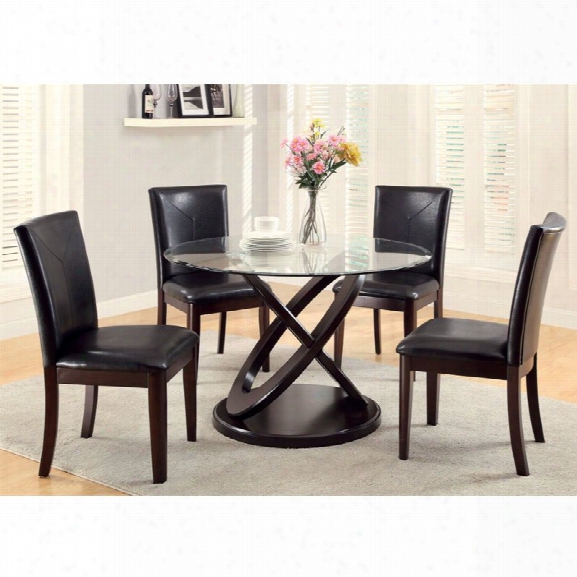 Furniture Of America Lamyra 5 Piece Dining Set In Dark Walnut