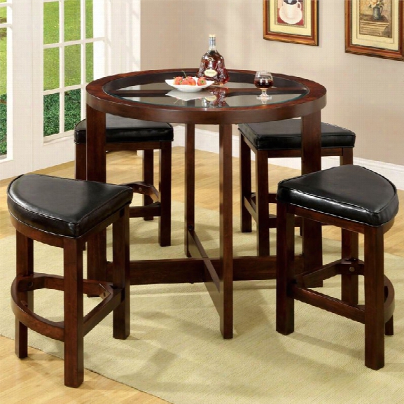 Furniture Of America Mady 5 Piece Pub Heighttable Set In Dark Walnut