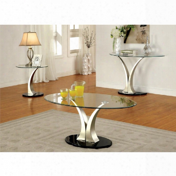 Furniture Of America Mansa 3 Piece Glass Top Table Set In Satin Plated