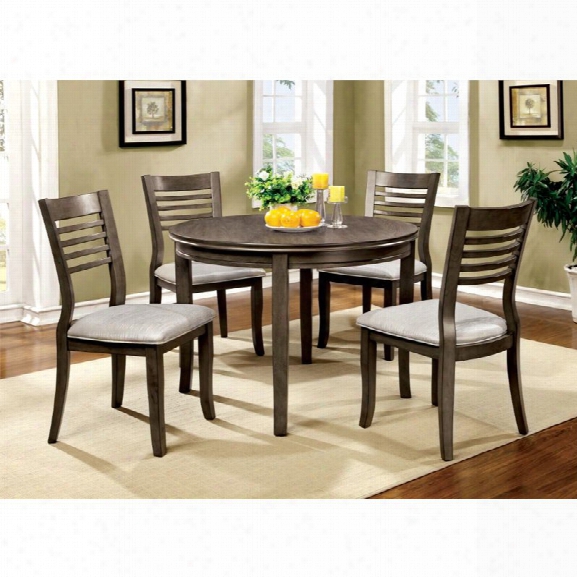Furniture Of America Mantray 5 Piece Round Dining Set In Gray