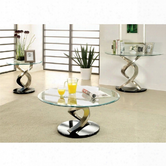 Furniture Of America Marisa 3 Piece Coffee Table Set In Satin Plated