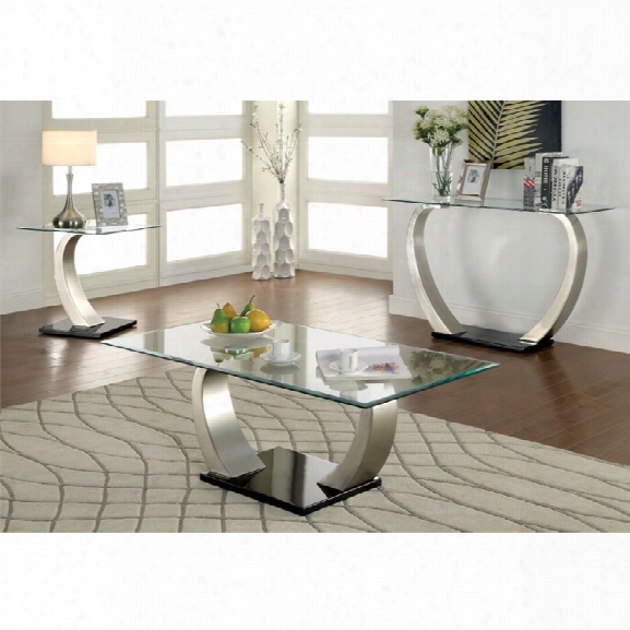 Furniture Of America Navarre 3 Piece Coffee Table Set In Satin Plated