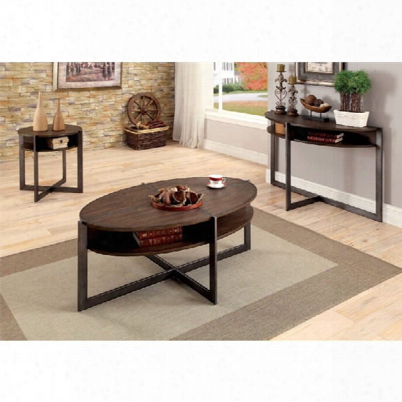 Furniture Of America Prontus 3 Piece Coffee Table Set In Dark Oak