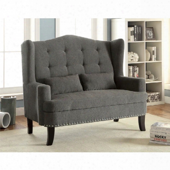 Furniture Of America Simone Tufted Wingback Settee In Gray