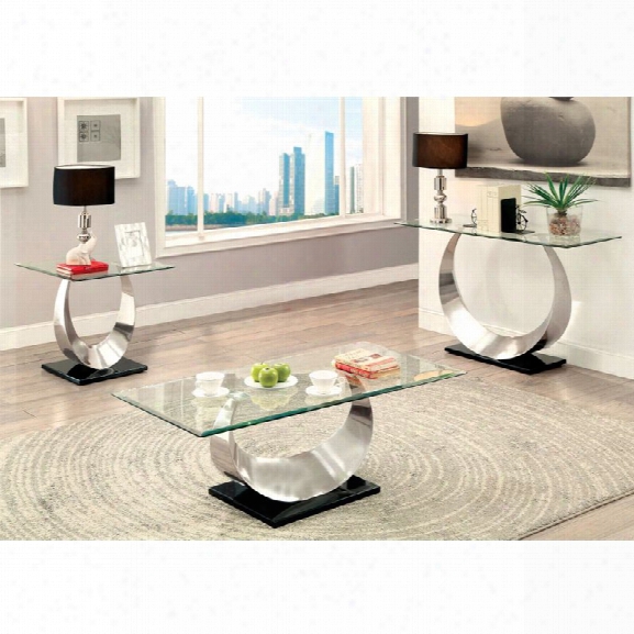 Furniture Of America Suse 3 Piece Coffee Table Set In Satin Plated