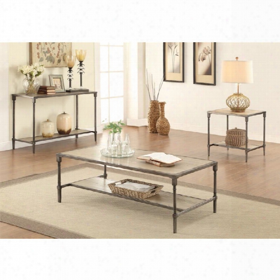 Furniture Of America Temara 3 Piece Coffee Table Set In Natural Oak