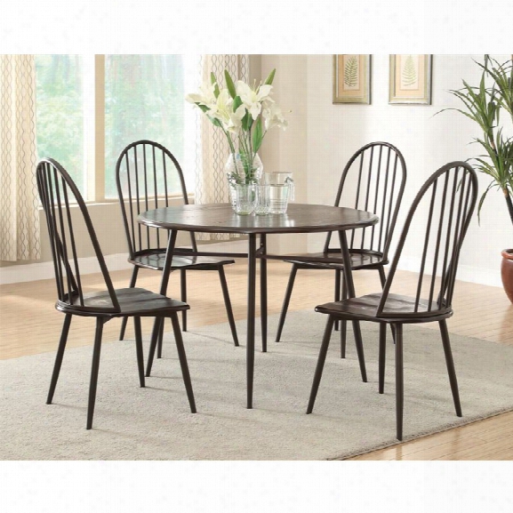 Furniture Of America Terrance 5 Piece Round Dining Set In Dark Oak