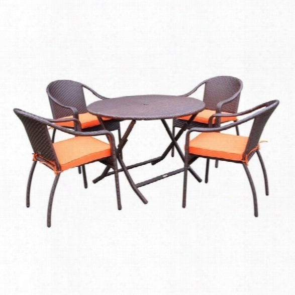 Jeco 5 Piece Wicker Table Dining Set In Orange