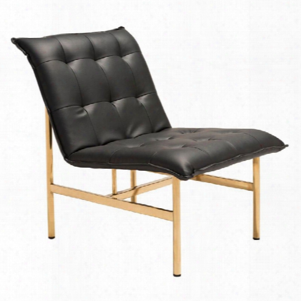 Maklaine Faux Leather Accent Chair In Black And Gold