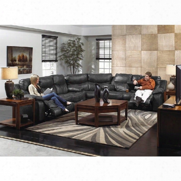 Catnapper Catalina 3 Piece Power Reclining Leather Sectional In Steel