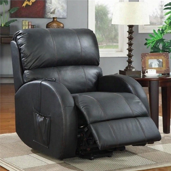 Coaster Leather Power Lift Recliner In Black