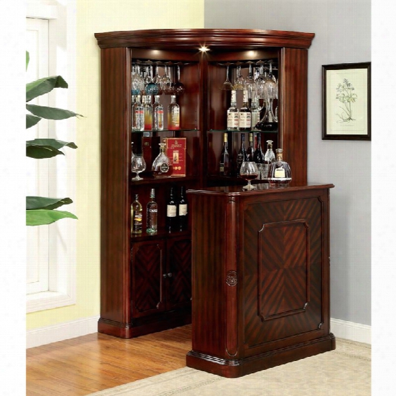 Furniture Of America Myron Traditional Corner Home Bar In Dark Cherry