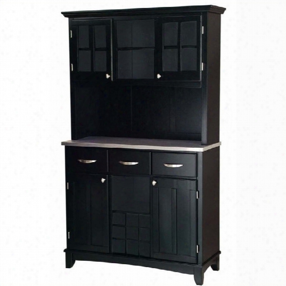 Home Styles 3 Drawer Black Wood Buffet With Stainless Steel Top And Hutch