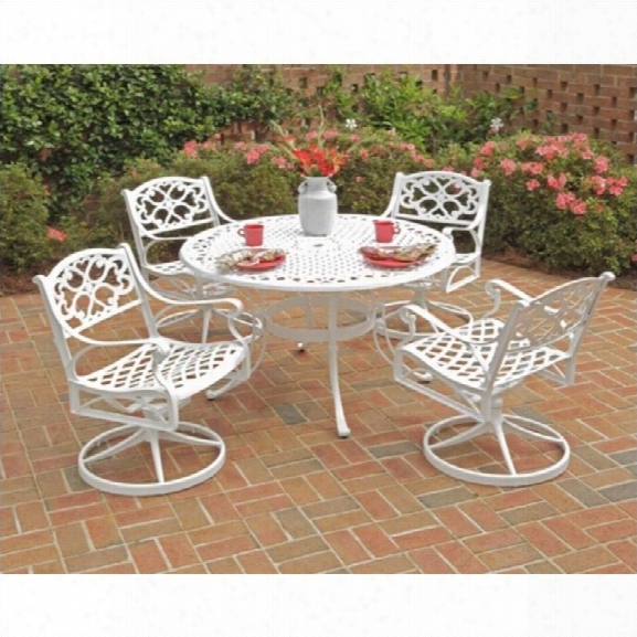 Home Styles Biscayne 5 Piece Metal Patio Dining Set In White