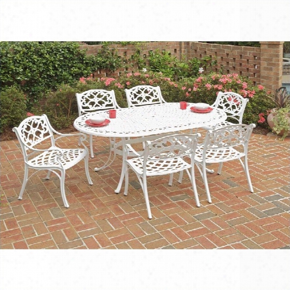 Home Styles Biscayne 7 Piece Metal Patio Dining Set In White
