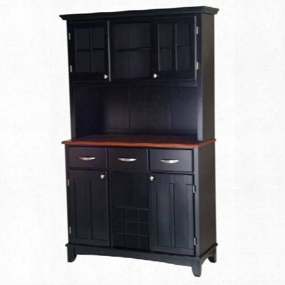 Home Styles Large Wood Buffet With Cherry Wood Top And 2-door Hutch In Black