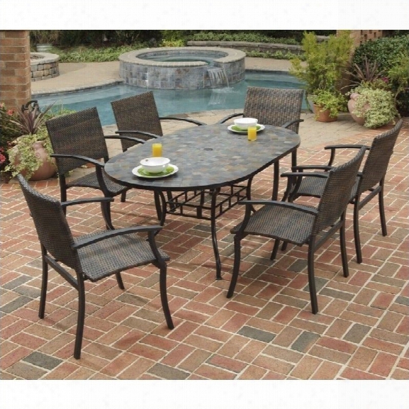 Home Styles Stone Harbor 7 Piece Metal Patio Dining Set In Black